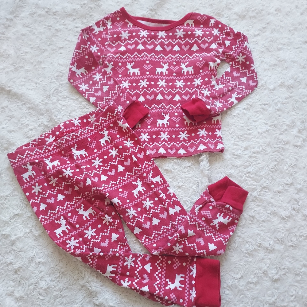 Reindeer Snowflake Kids Pajama Set in Red & White 2T Holiday Xmas Nordic Festive